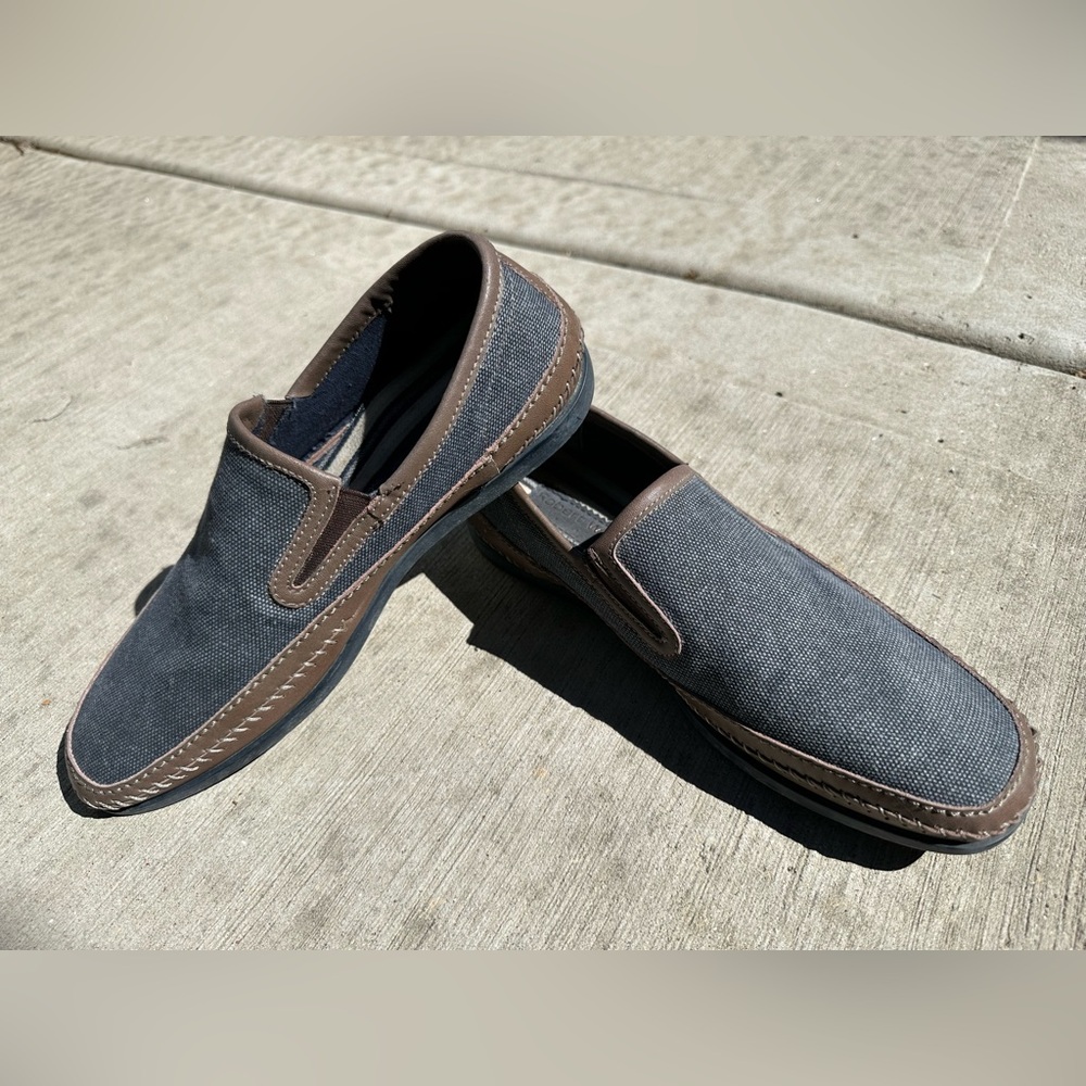 New Navy Canvas Slip On Loafers with Leather like Brown Trim